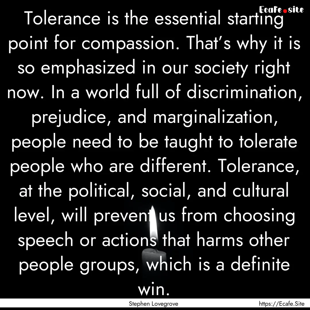 Tolerance is the essential starting point.... : Quote by Stephen Lovegrove