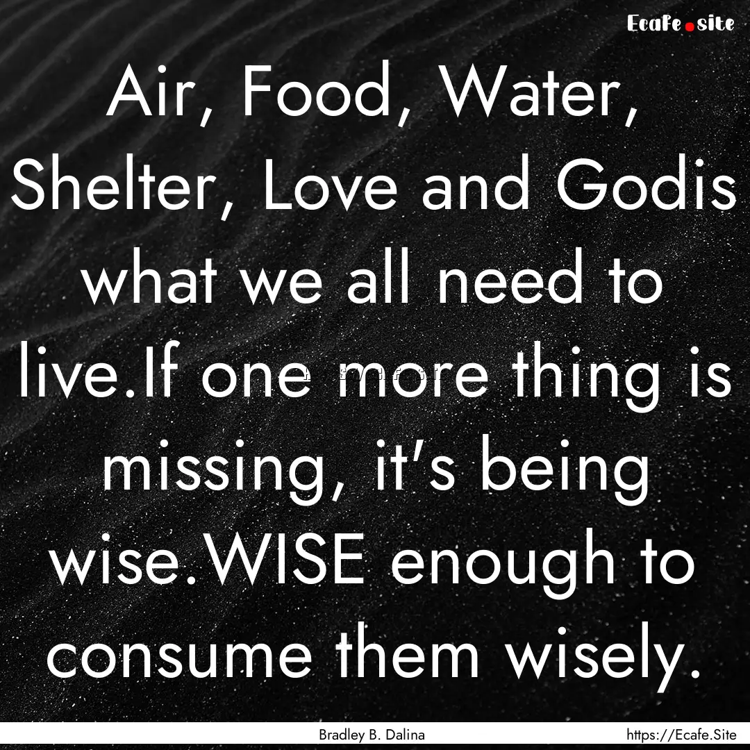 Air, Food, Water, Shelter, Love and Godis.... : Quote by Bradley B. Dalina