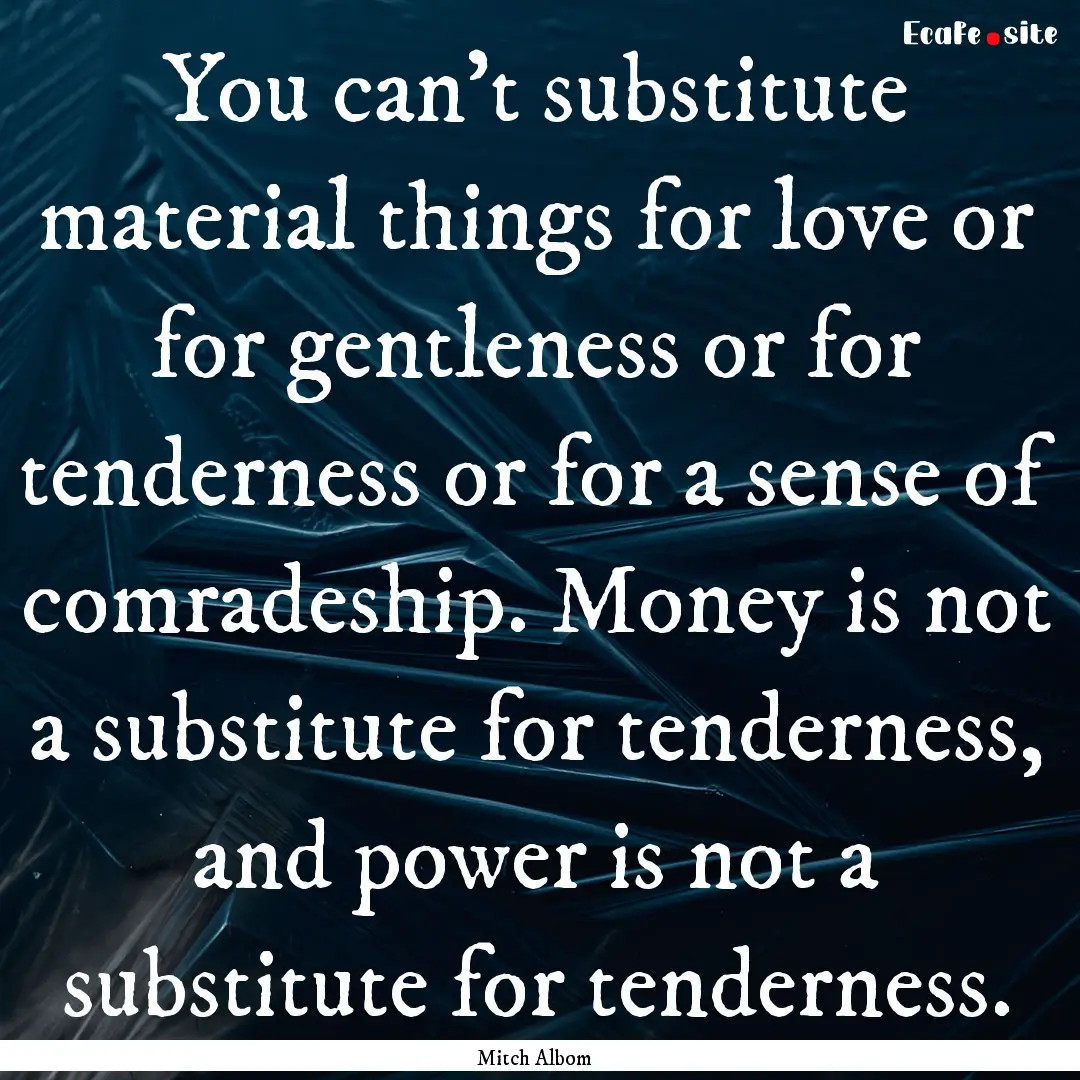 You can’t substitute material things for.... : Quote by Mitch Albom