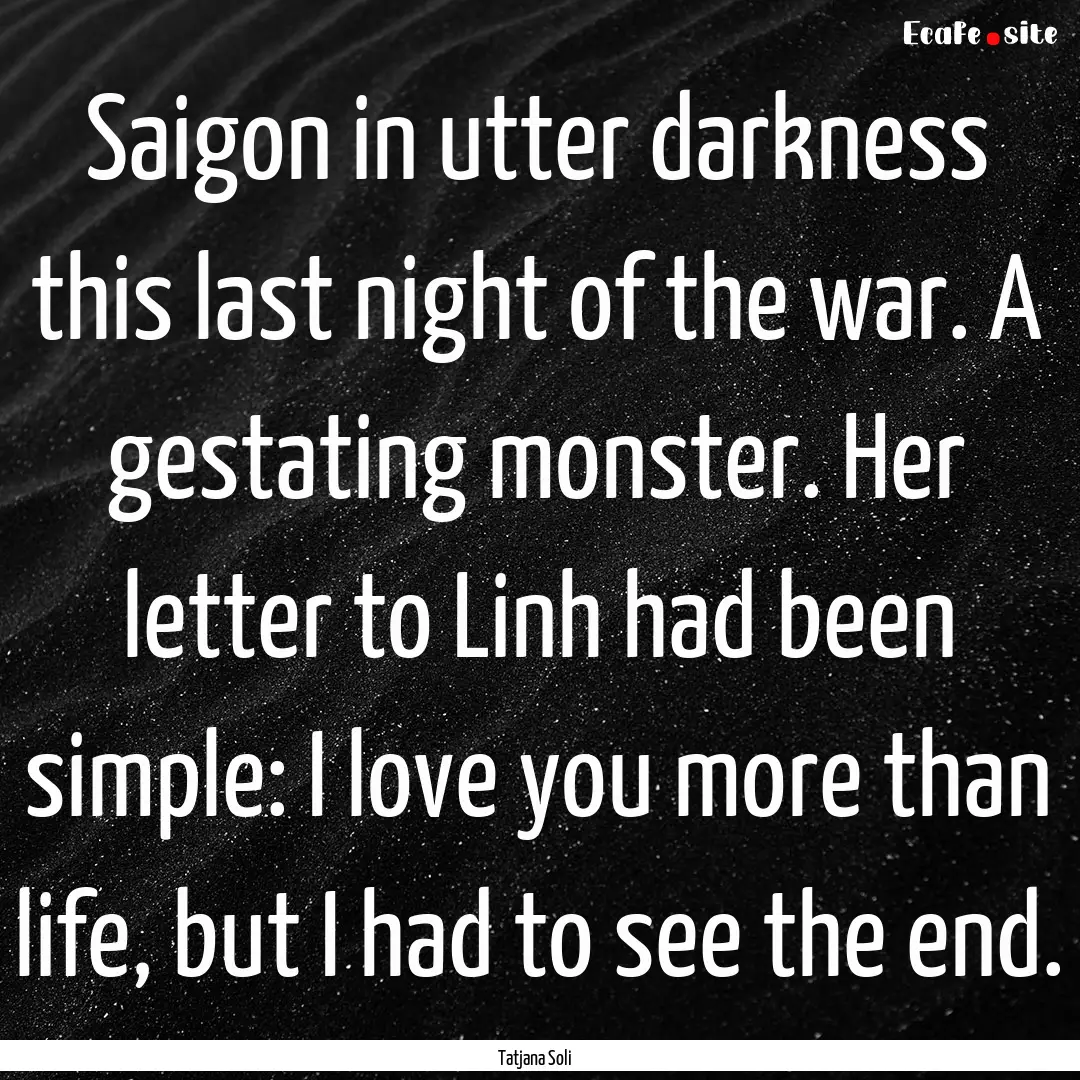 Saigon in utter darkness this last night.... : Quote by Tatjana Soli