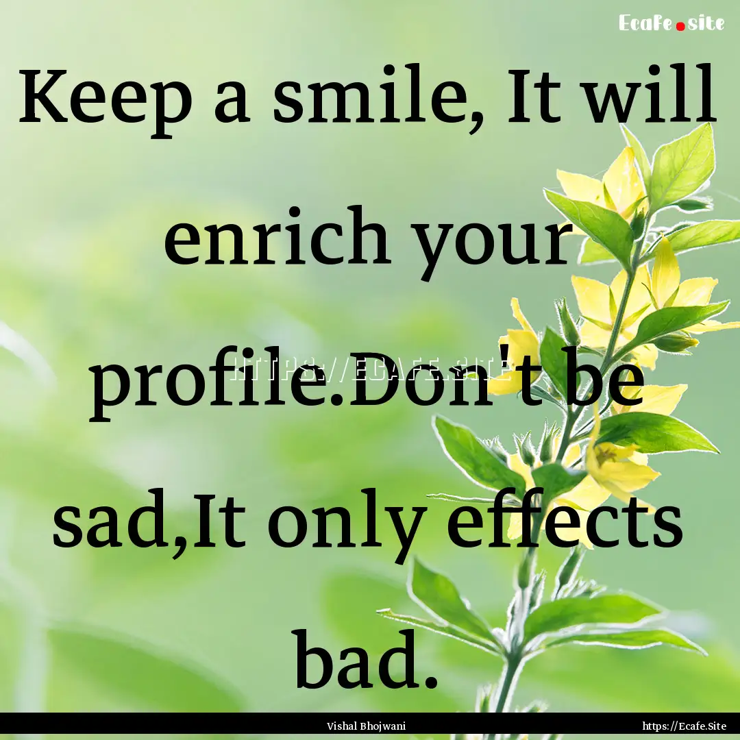 Keep a smile, It will enrich your profile.Don't.... : Quote by Vishal Bhojwani