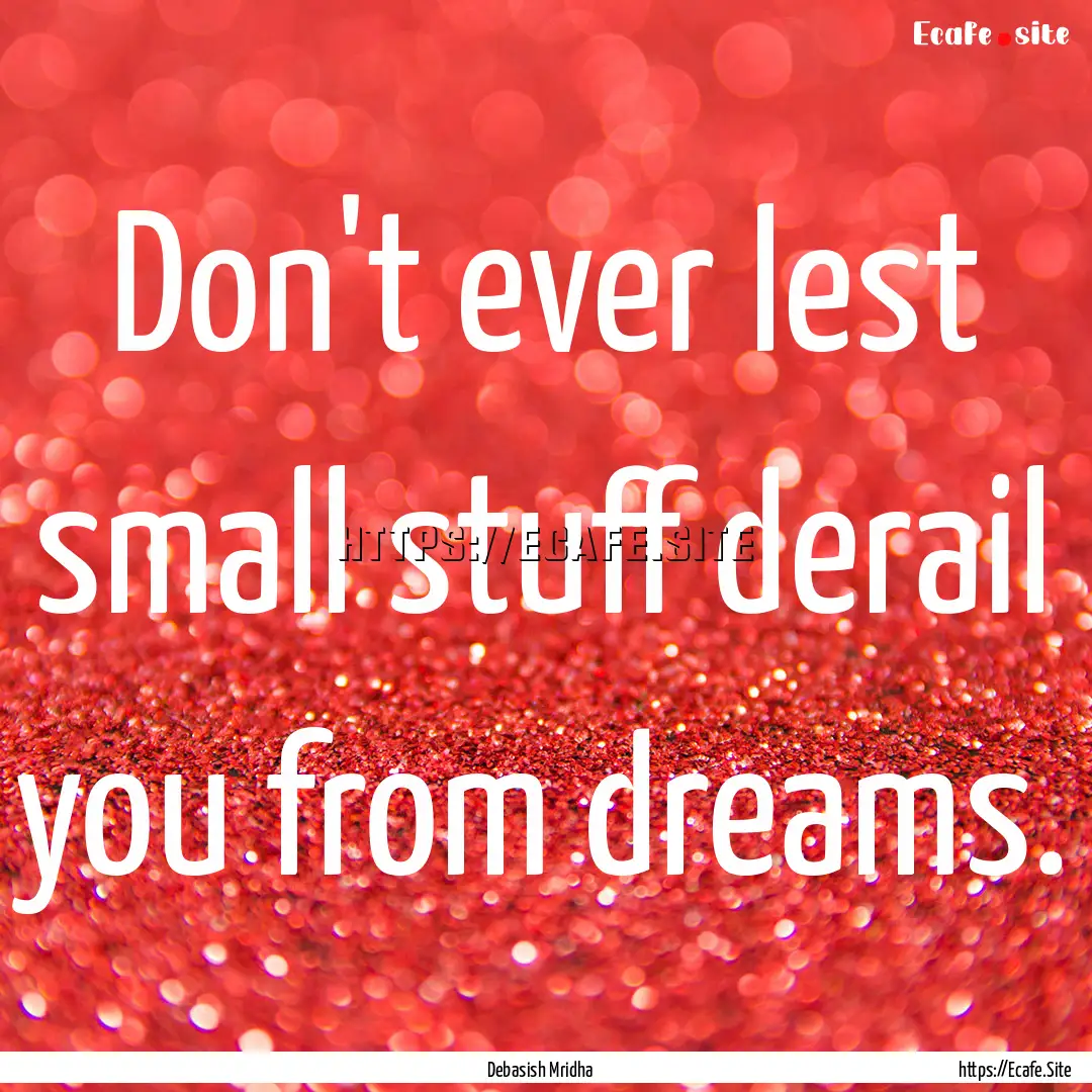 Don't ever lest small stuff derail you from.... : Quote by Debasish Mridha