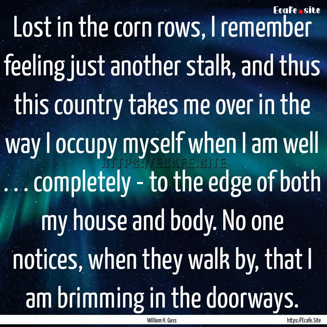 Lost in the corn rows, I remember feeling.... : Quote by William H. Gass