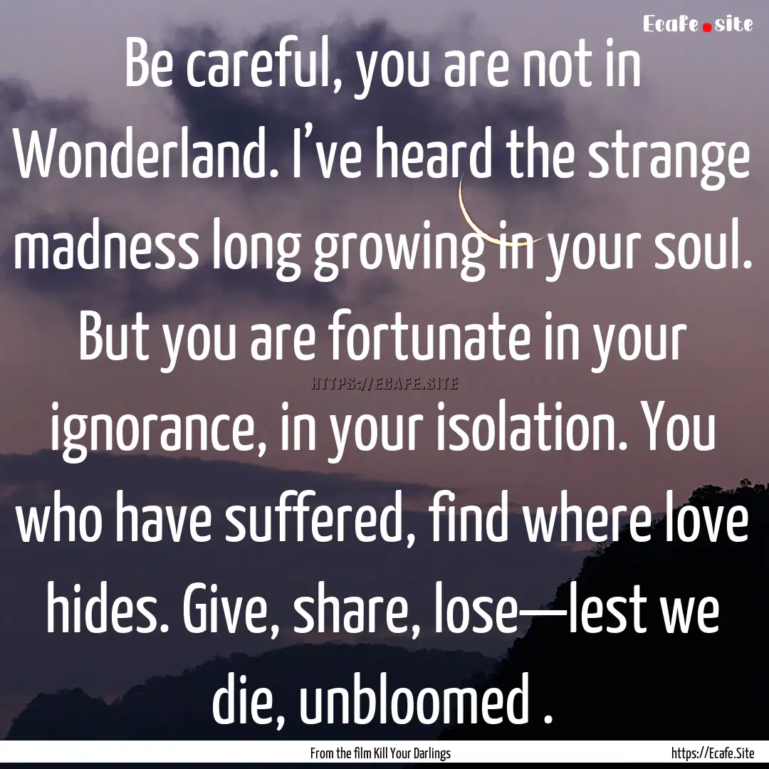 Be careful, you are not in Wonderland. I’ve.... : Quote by From the film Kill Your Darlings