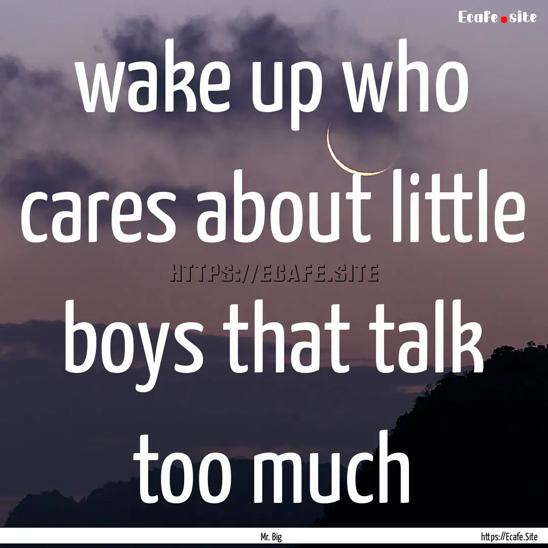 wake up who cares about little boys that.... : Quote by Mr. Big