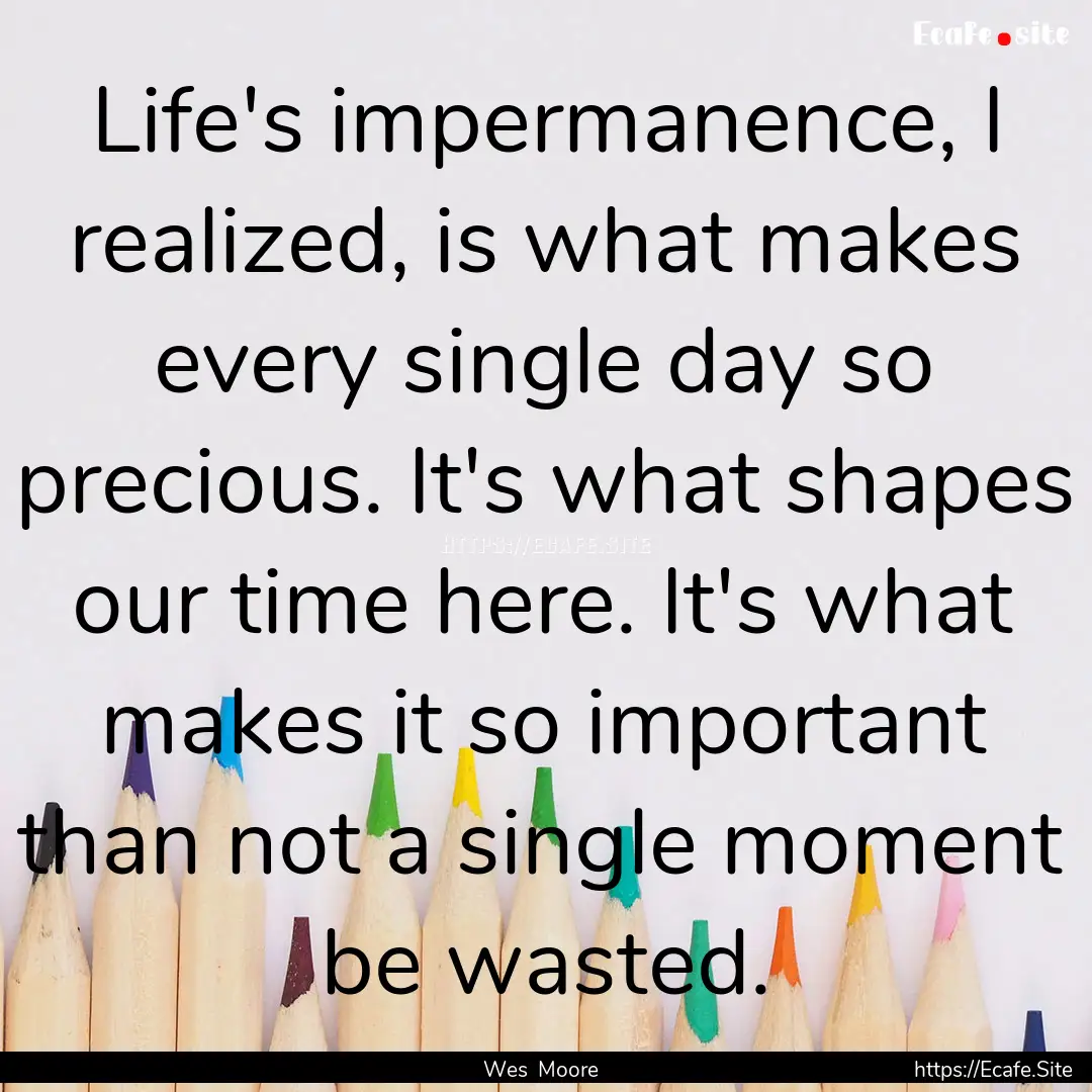 Life's impermanence, I realized, is what.... : Quote by Wes Moore