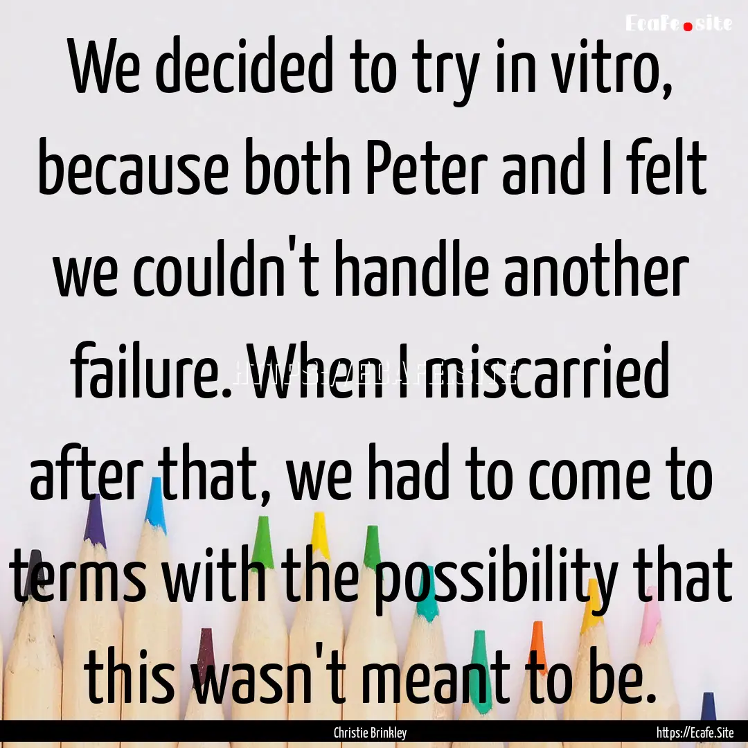 We decided to try in vitro, because both.... : Quote by Christie Brinkley