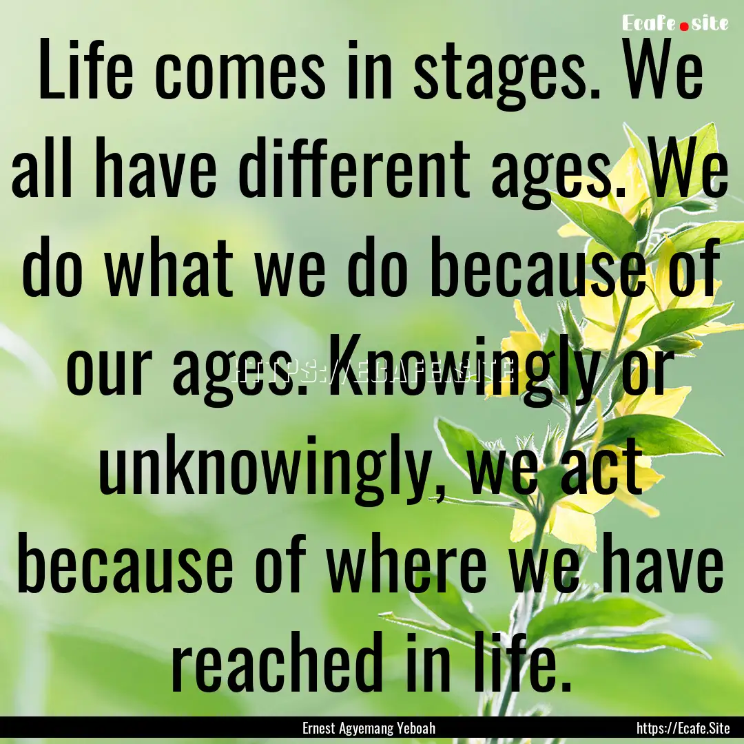 Life comes in stages. We all have different.... : Quote by Ernest Agyemang Yeboah