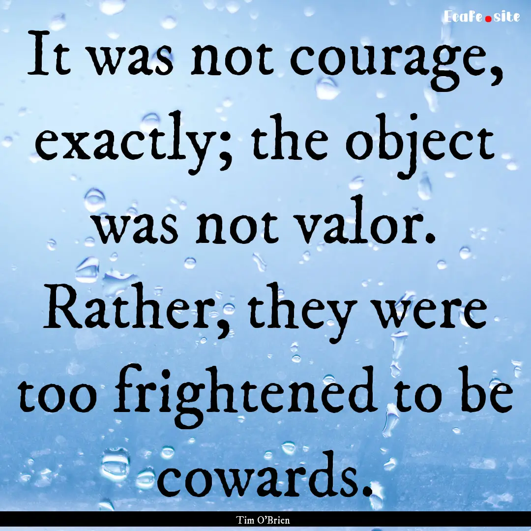 It was not courage, exactly; the object was.... : Quote by Tim O'Brien