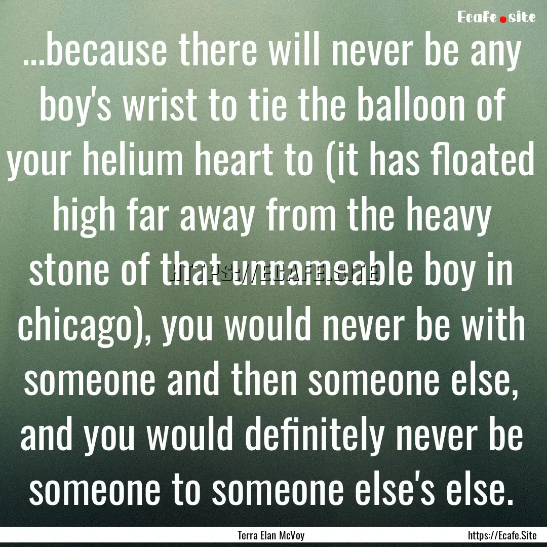 ...because there will never be any boy's.... : Quote by Terra Elan McVoy