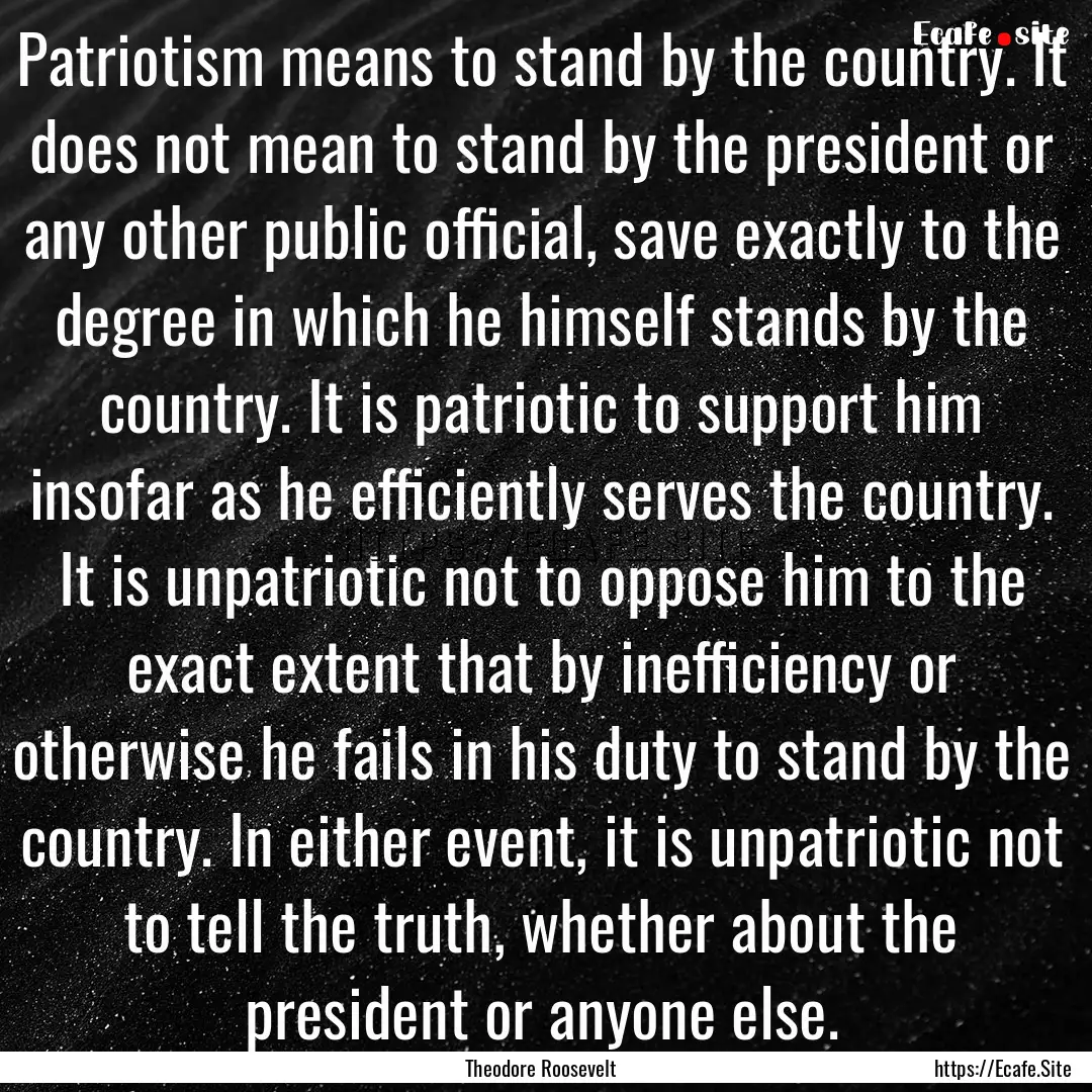 Patriotism means to stand by the country..... : Quote by Theodore Roosevelt