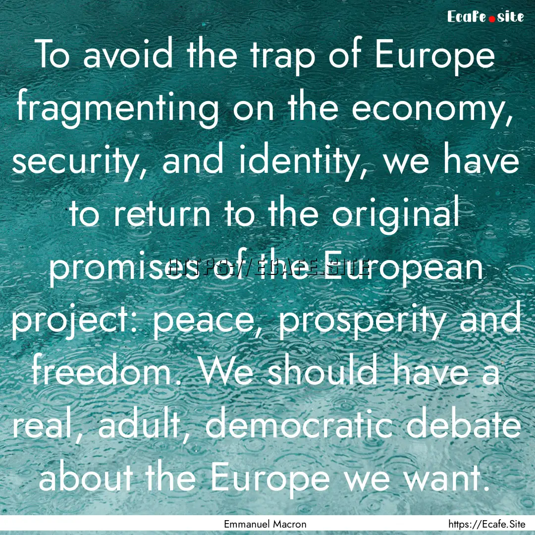 To avoid the trap of Europe fragmenting on.... : Quote by Emmanuel Macron