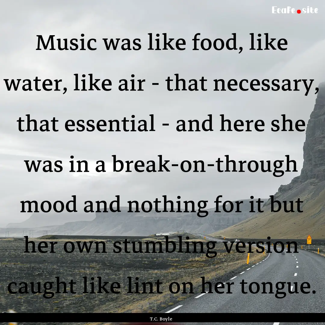 Music was like food, like water, like air.... : Quote by T.C. Boyle