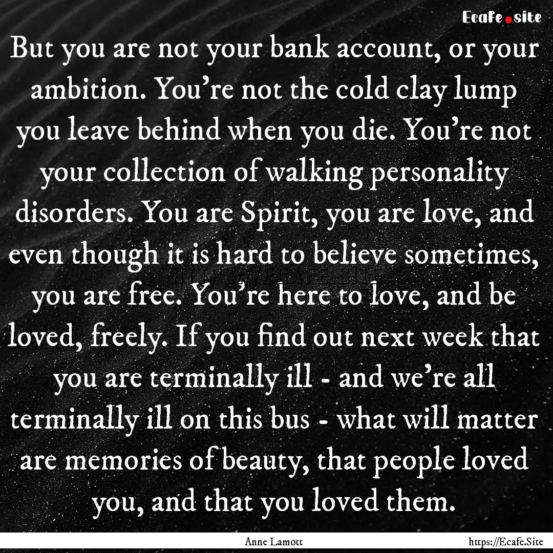 But you are not your bank account, or your.... : Quote by Anne Lamott