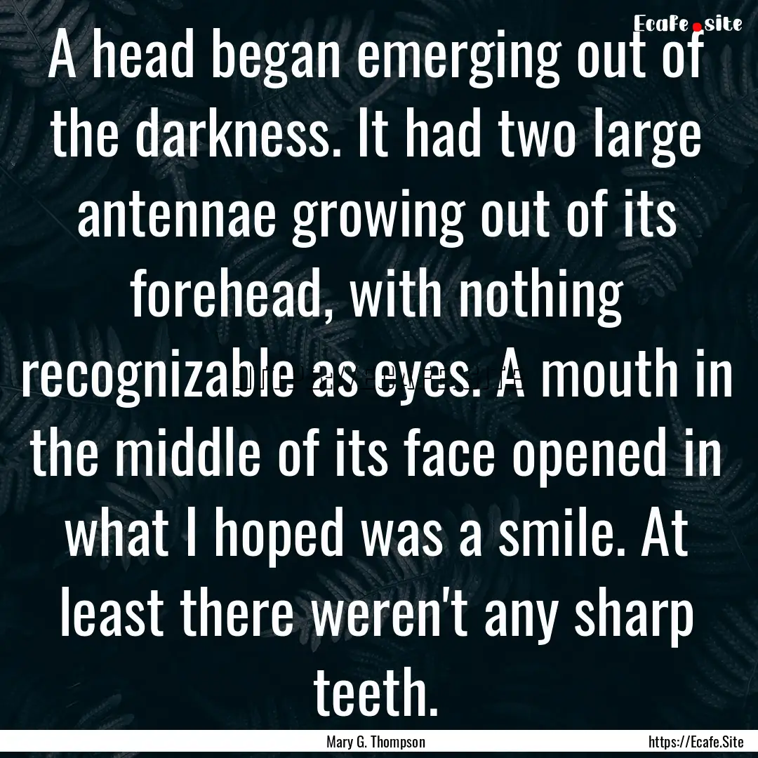 A head began emerging out of the darkness..... : Quote by Mary G. Thompson