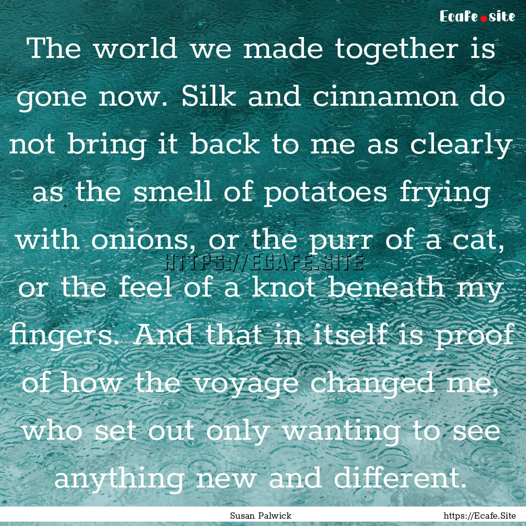 The world we made together is gone now. Silk.... : Quote by Susan Palwick