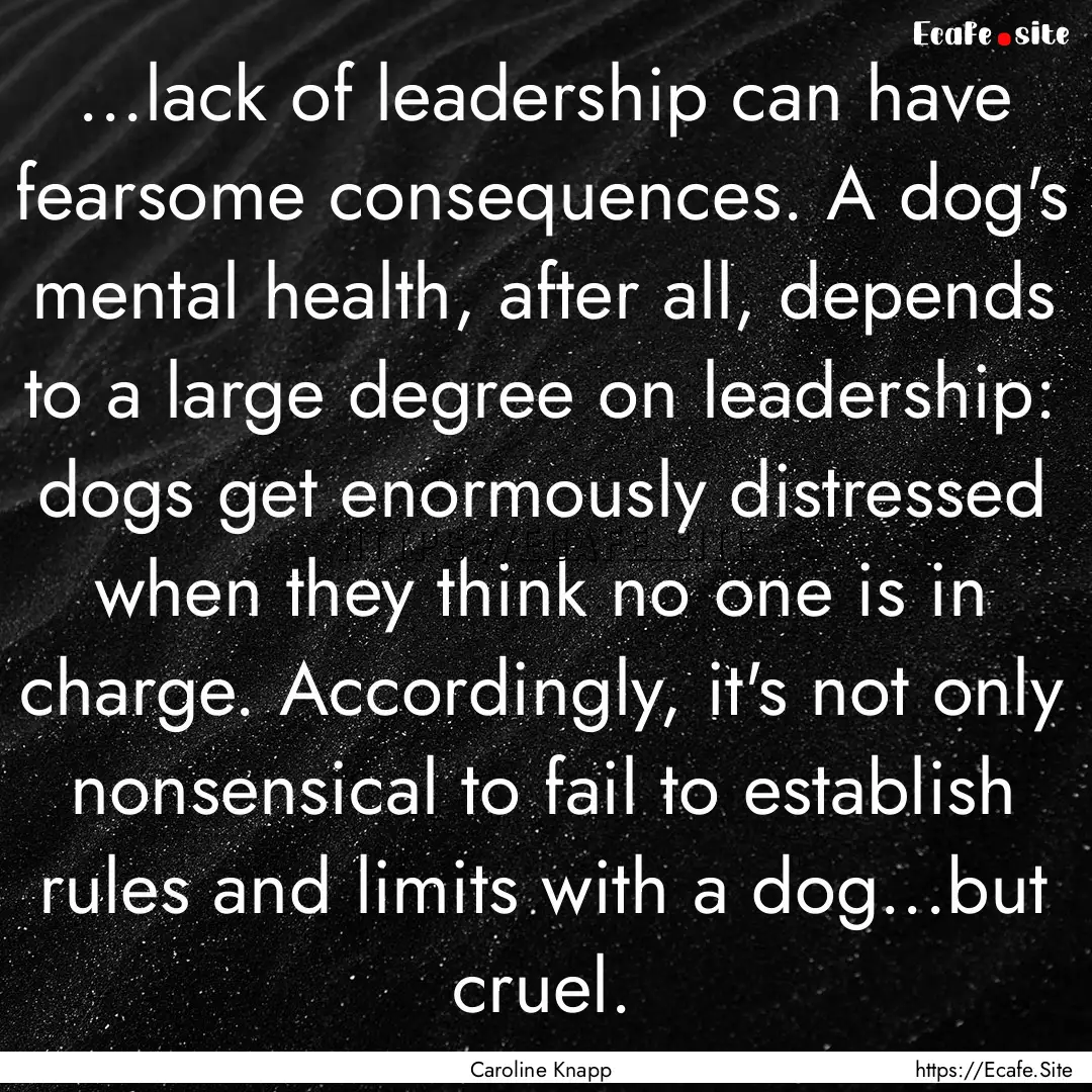 ...lack of leadership can have fearsome consequences..... : Quote by Caroline Knapp