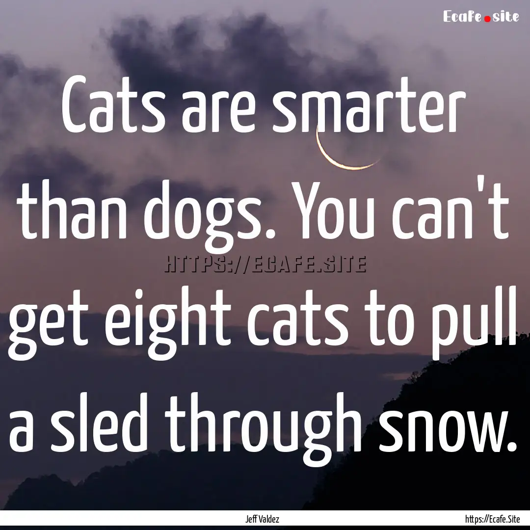 Cats are smarter than dogs. You can't get.... : Quote by Jeff Valdez