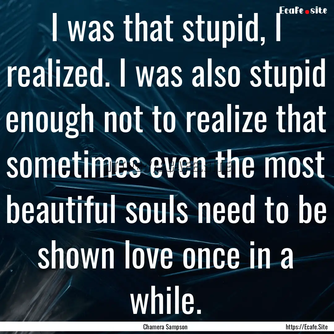 I was that stupid, I realized. I was also.... : Quote by Chamera Sampson