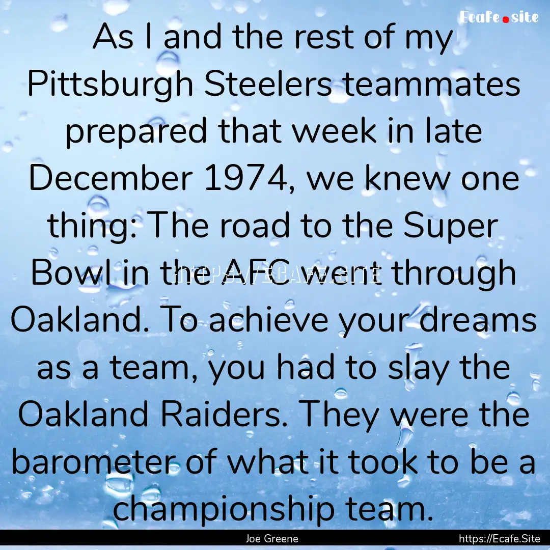 As I and the rest of my Pittsburgh Steelers.... : Quote by Joe Greene