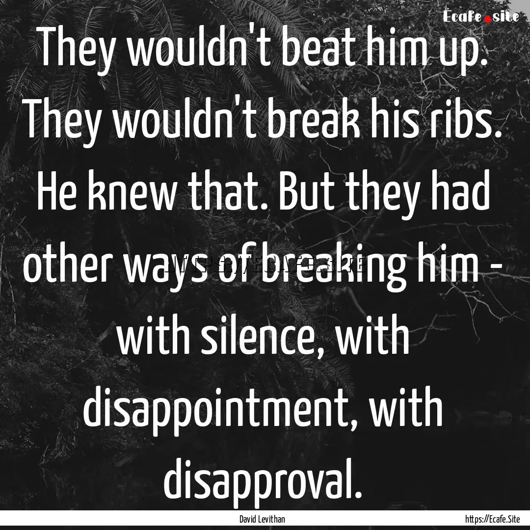 They wouldn't beat him up. They wouldn't.... : Quote by David Levithan