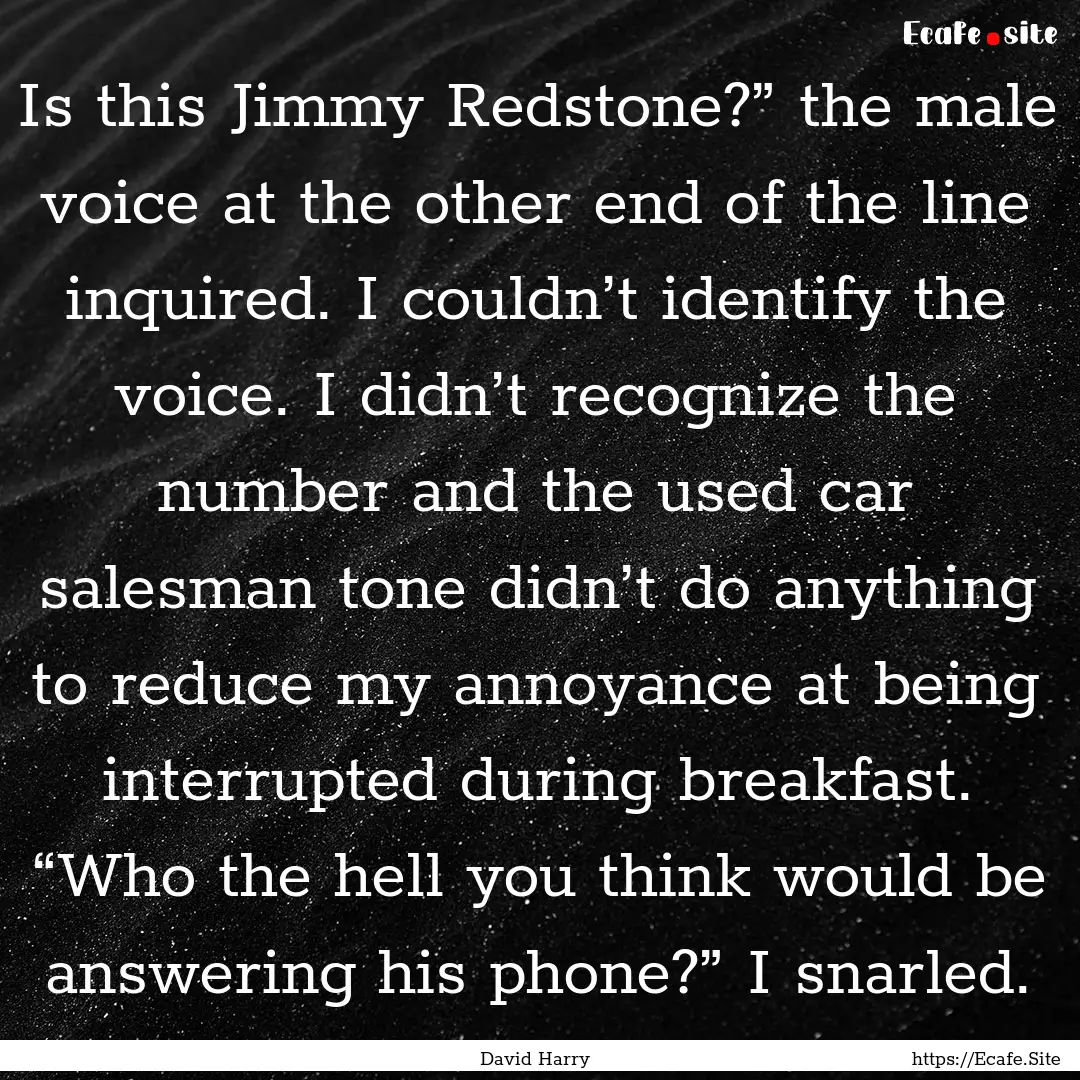 Is this Jimmy Redstone?” the male voice.... : Quote by David Harry