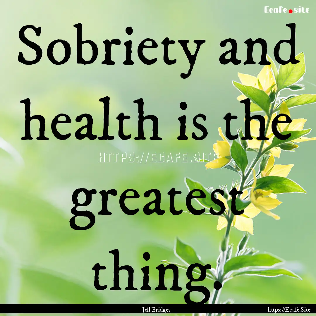 Sobriety and health is the greatest thing..... : Quote by Jeff Bridges