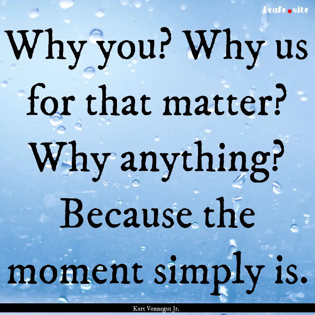 Why you? Why us for that matter? Why anything?.... : Quote by Kurt Vonnegut Jr.