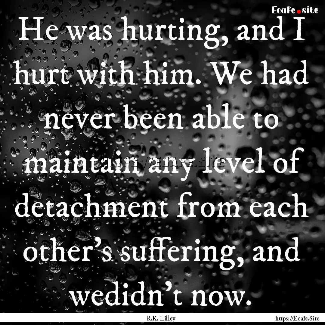 He was hurting, and I hurt with him. We had.... : Quote by R.K. Lilley