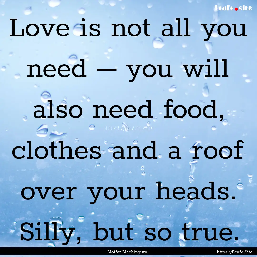 Love is not all you need – you will also.... : Quote by Moffat Machingura