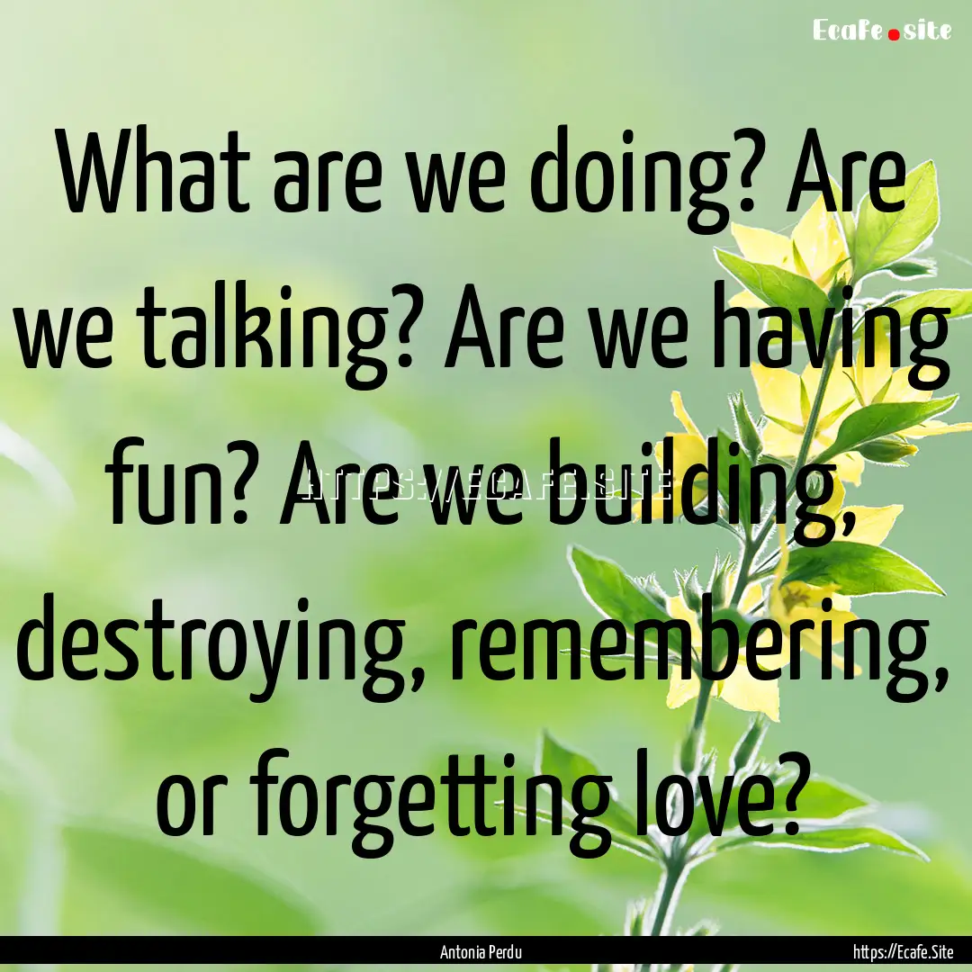 What are we doing? Are we talking? Are we.... : Quote by Antonia Perdu