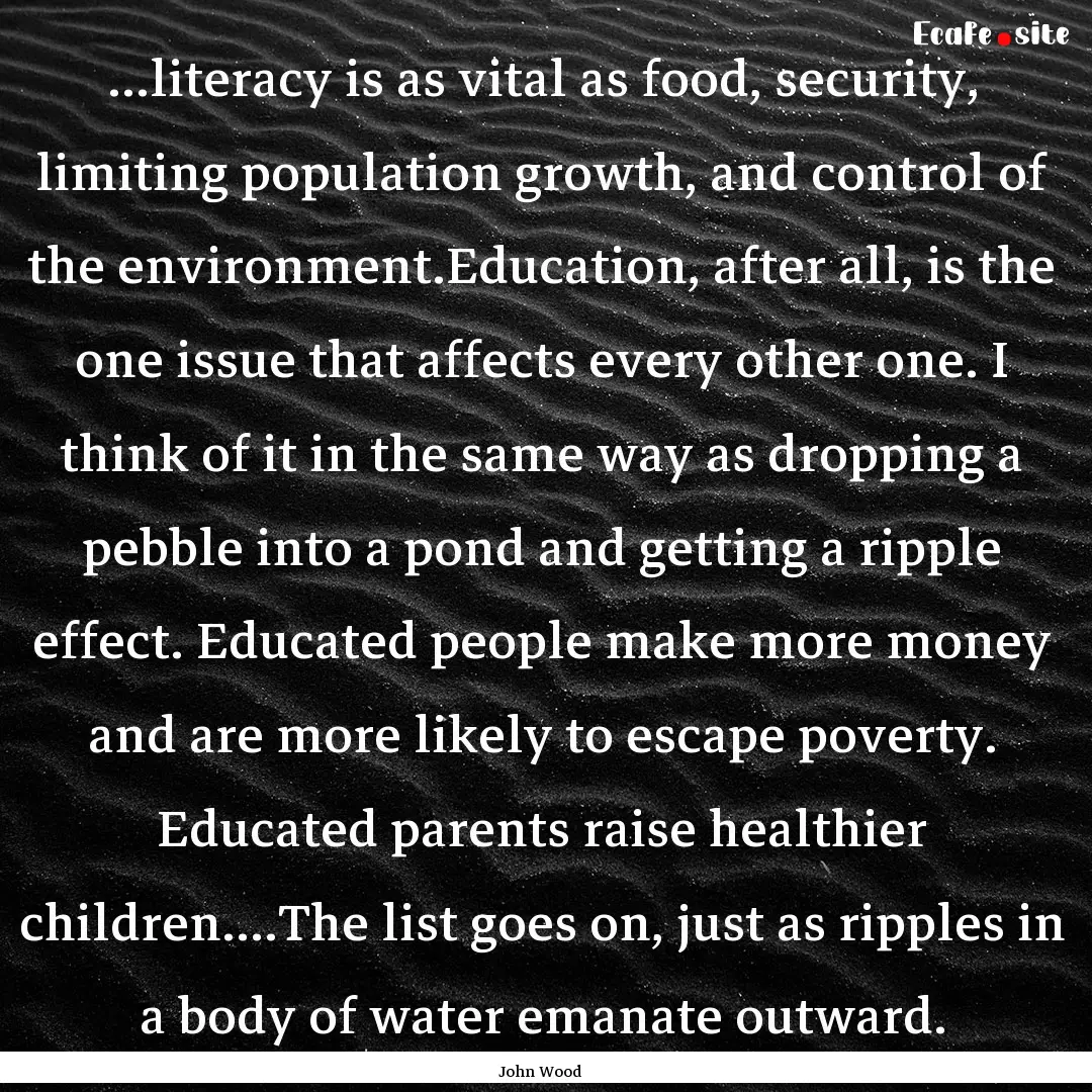 ...literacy is as vital as food, security,.... : Quote by John Wood