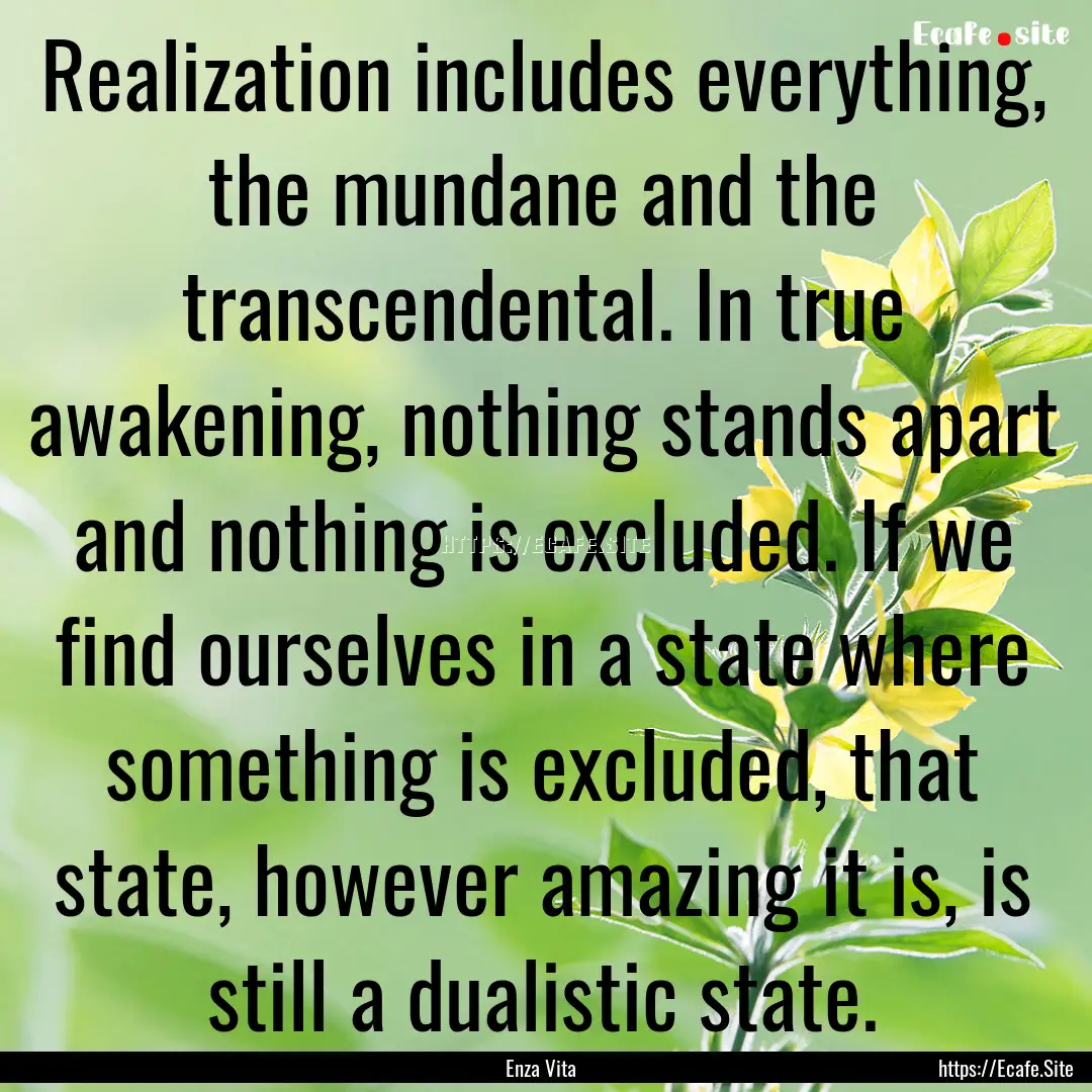 Realization includes everything, the mundane.... : Quote by Enza Vita