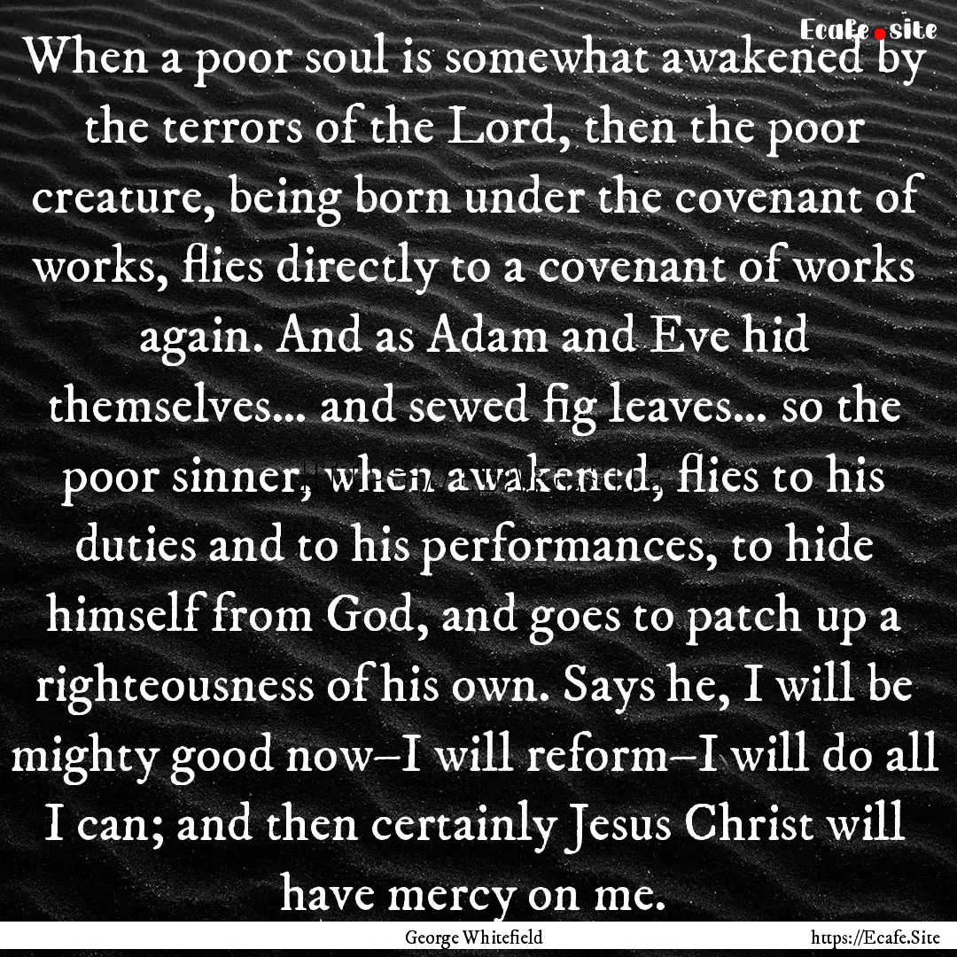 When a poor soul is somewhat awakened by.... : Quote by George Whitefield