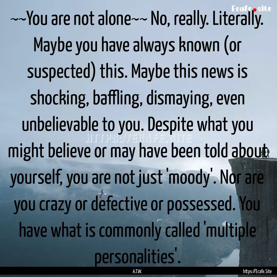 ~~You are not alone~~ No, really. Literally..... : Quote by A.T.W.