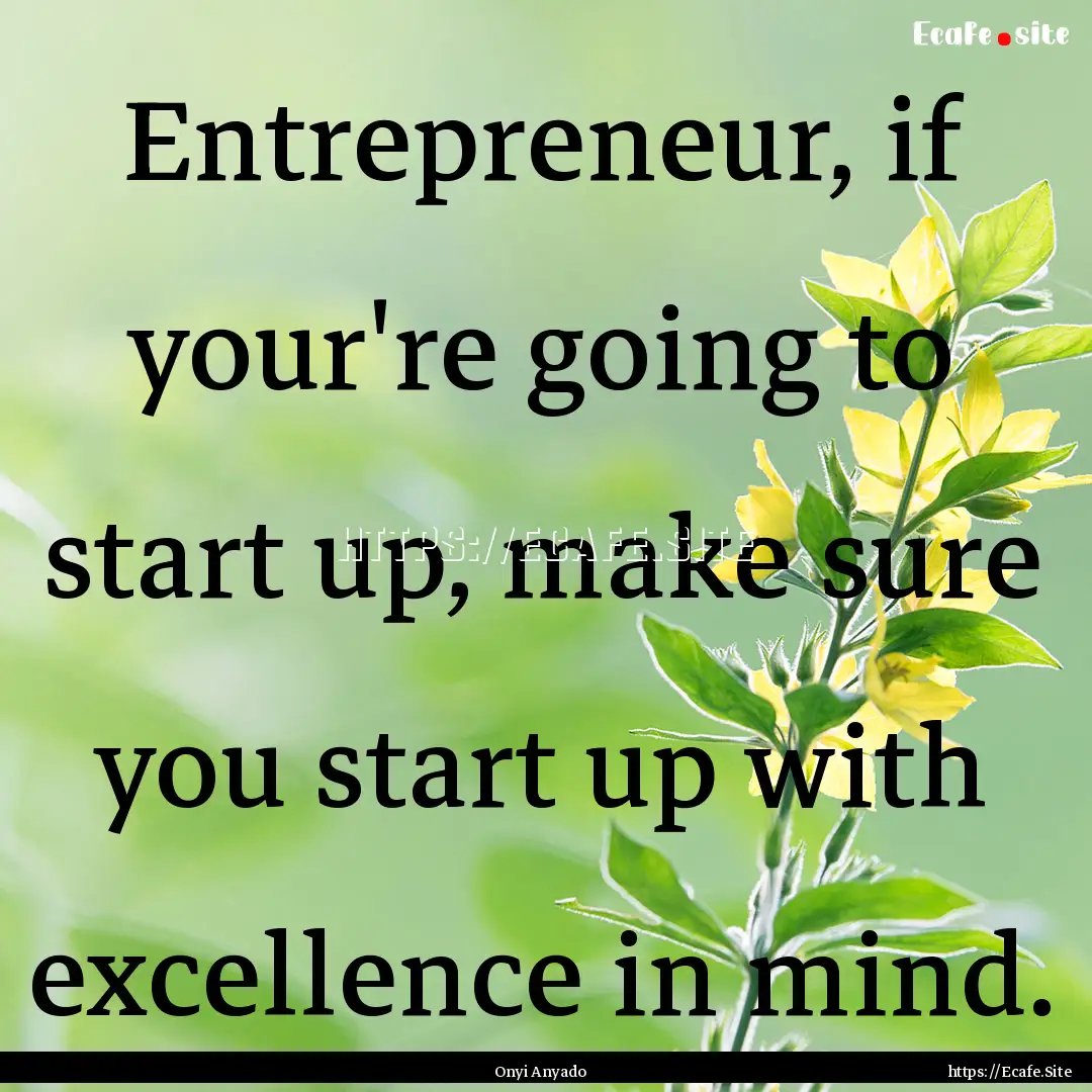 Entrepreneur, if your're going to start up,.... : Quote by Onyi Anyado