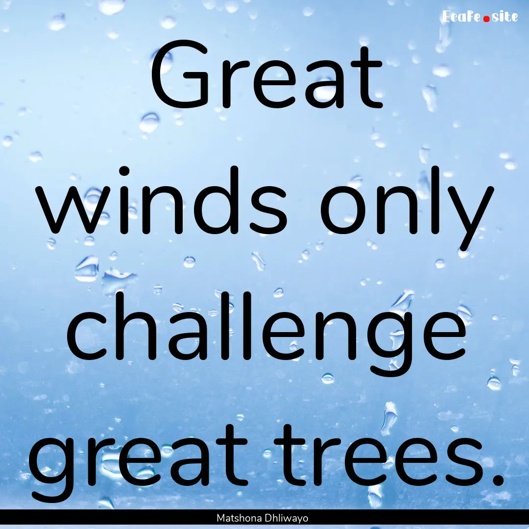 Great winds only challenge great trees. : Quote by Matshona Dhliwayo