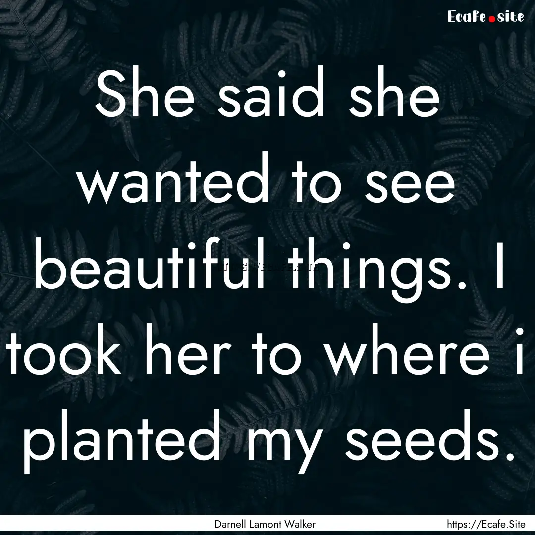 She said she wanted to see beautiful things..... : Quote by Darnell Lamont Walker