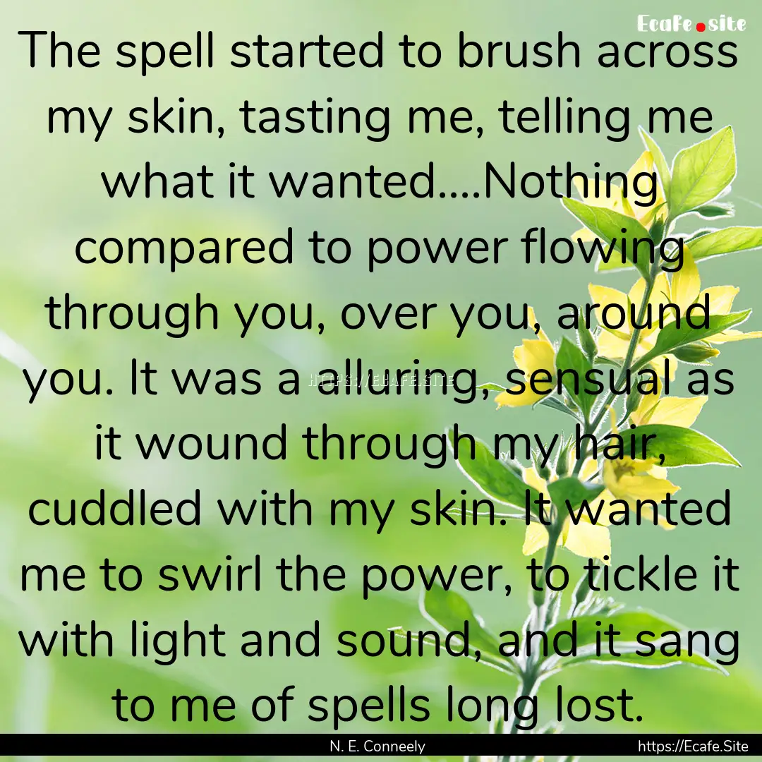 The spell started to brush across my skin,.... : Quote by N. E. Conneely