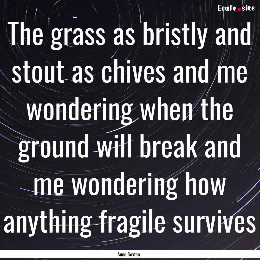 The grass as bristly and stout as chives.... : Quote by Anne Sexton