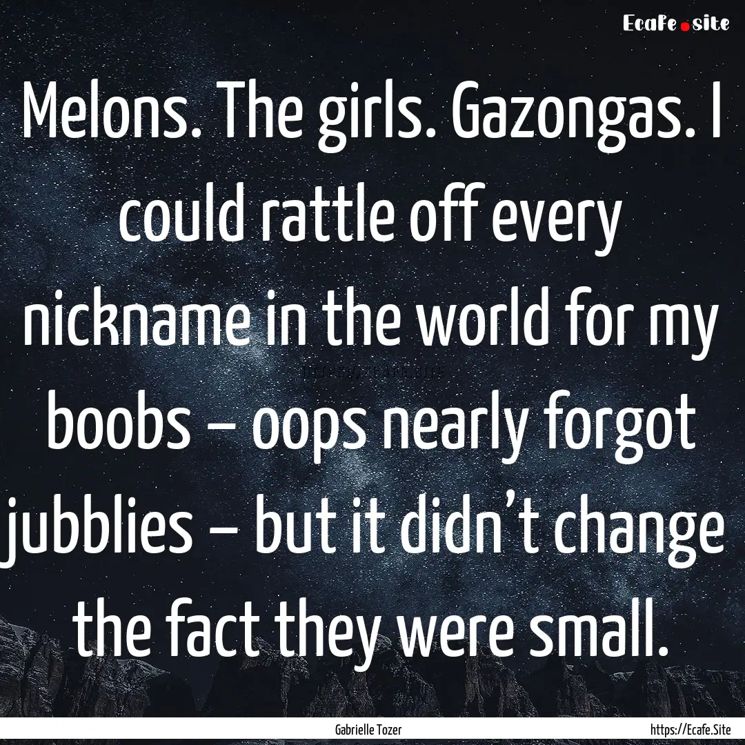 Melons. The girls. Gazongas. I could rattle.... : Quote by Gabrielle Tozer