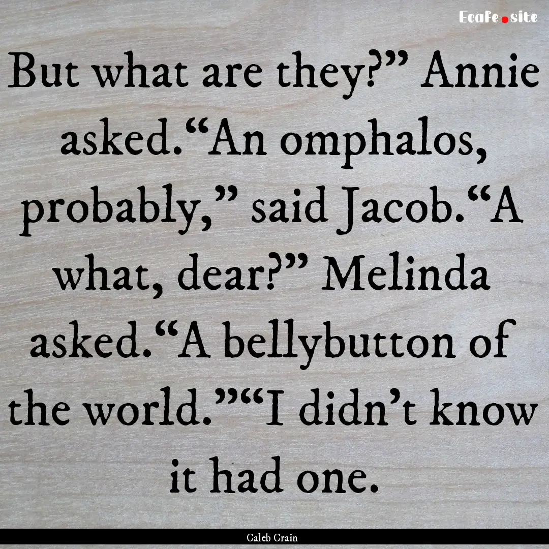 But what are they?” Annie asked.“An omphalos,.... : Quote by Caleb Crain