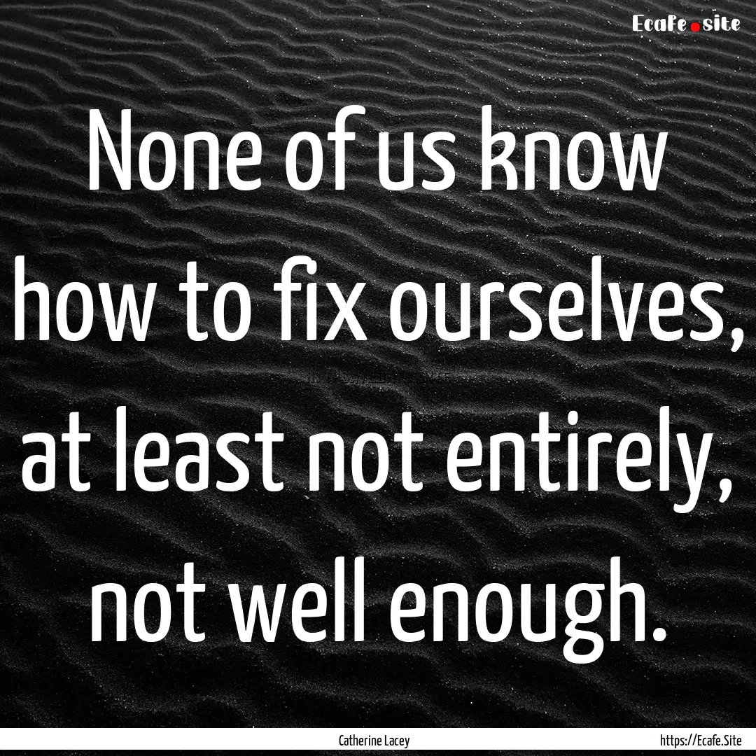 None of us know how to fix ourselves, at.... : Quote by Catherine Lacey