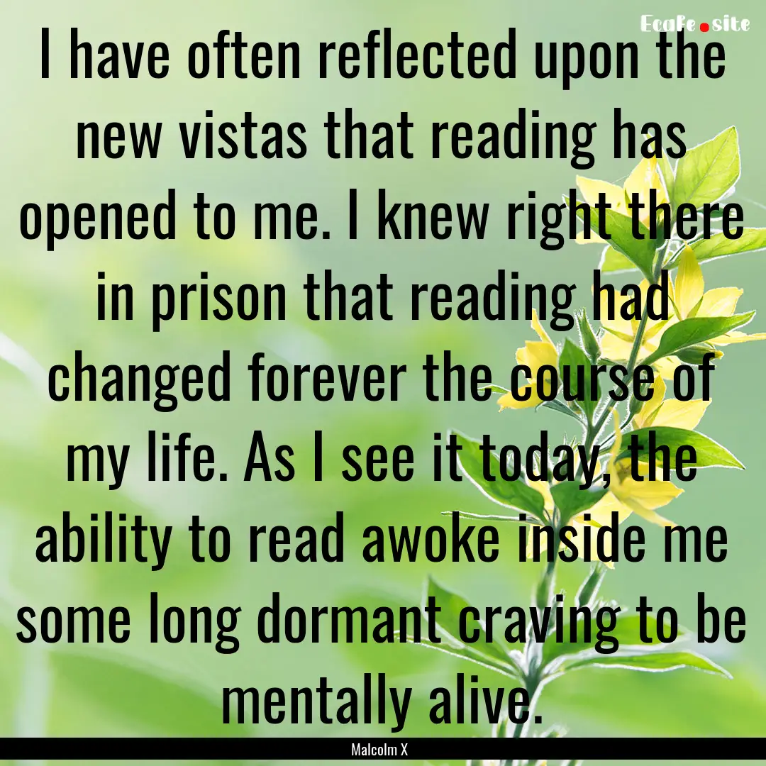 I have often reflected upon the new vistas.... : Quote by Malcolm X