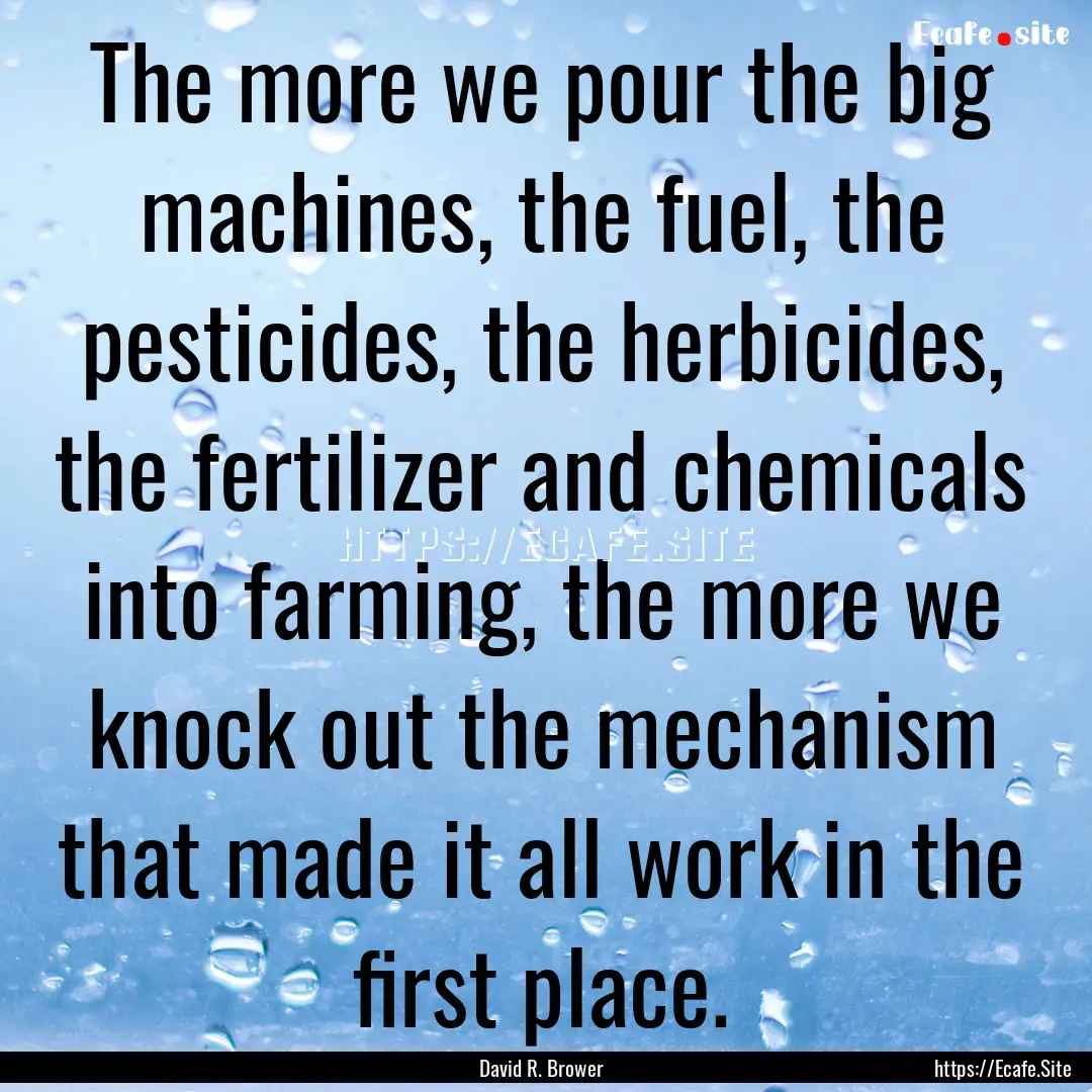 The more we pour the big machines, the fuel,.... : Quote by David R. Brower