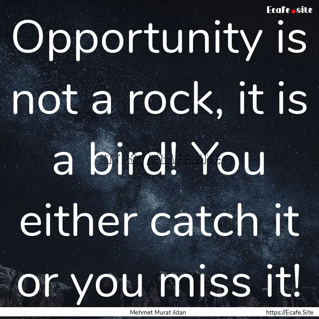 Opportunity is not a rock, it is a bird!.... : Quote by Mehmet Murat ildan