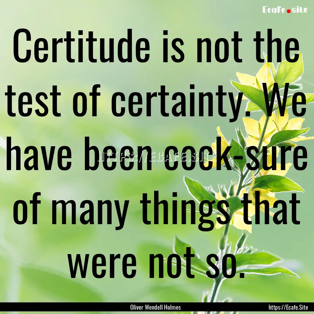 Certitude is not the test of certainty. We.... : Quote by Oliver Wendell Holmes