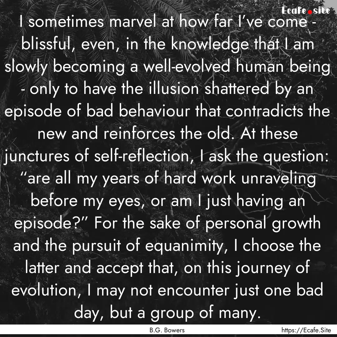 I sometimes marvel at how far I’ve come.... : Quote by B.G. Bowers