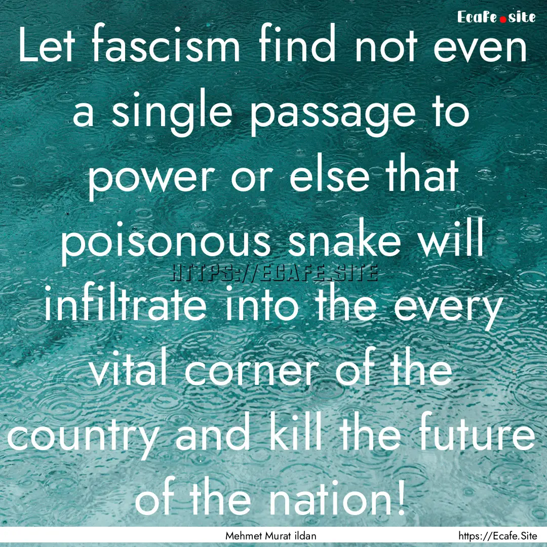 Let fascism find not even a single passage.... : Quote by Mehmet Murat ildan