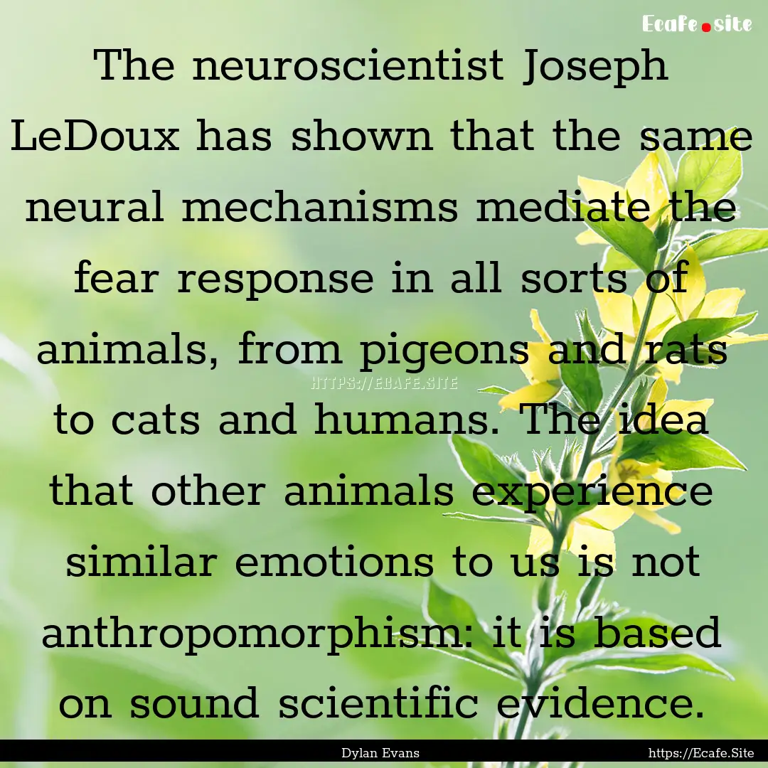 The neuroscientist Joseph LeDoux has shown.... : Quote by Dylan Evans